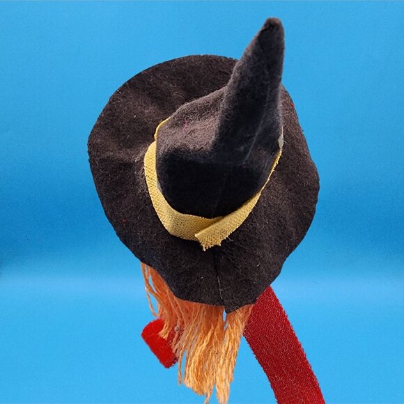 Vintage Flocked Wicked Witch Head Pick Yellow Trim & Red Ribbon Made in Taiwan - Picture 5 of 9